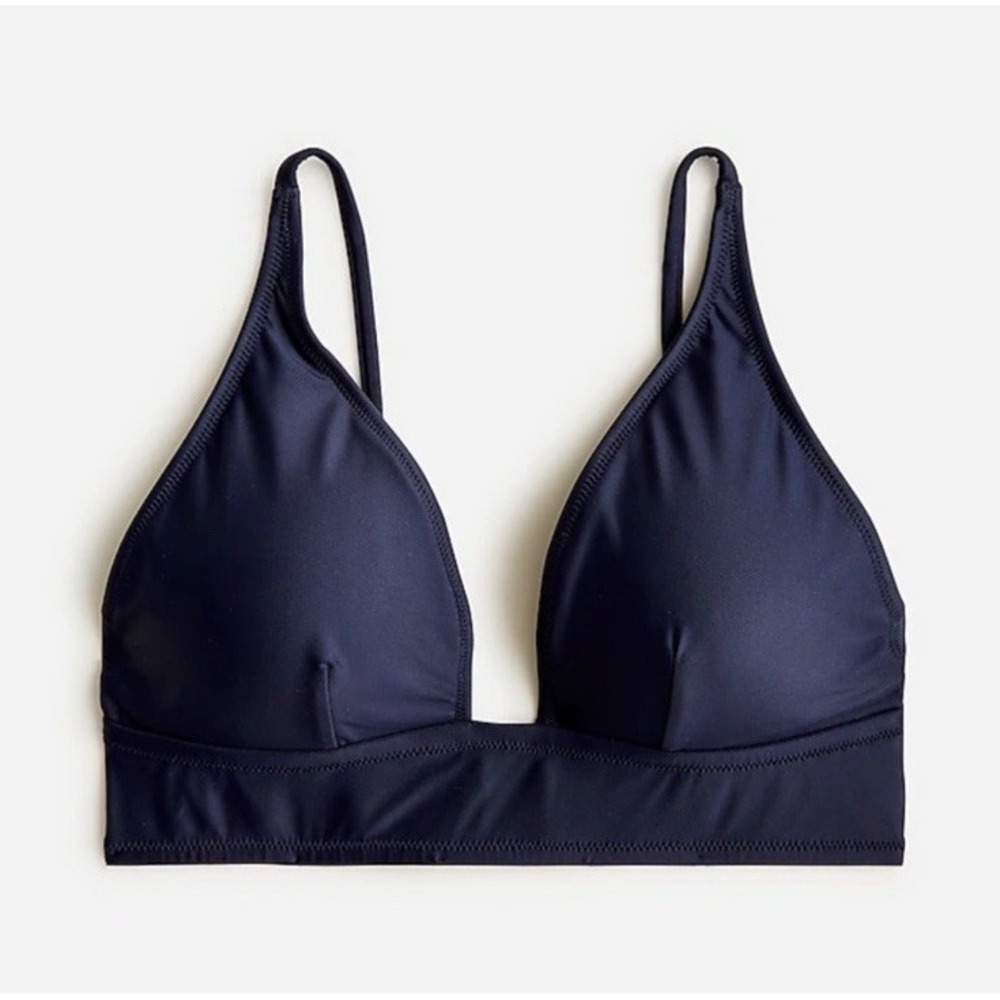 J. Crew Plunge Bikini Top Womens Navy Blue Swim NEW Sz XL BC120 $75